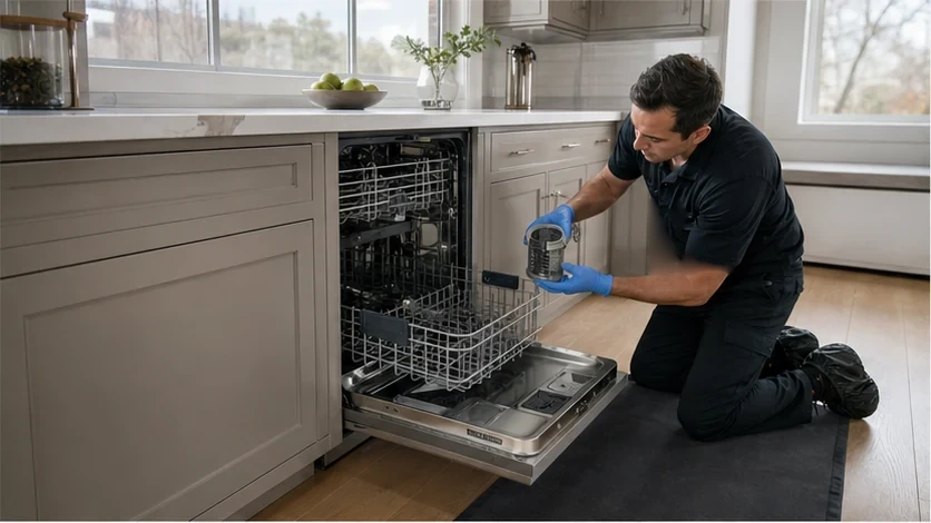 Panel-ready dishwasher diagnostic visit in the service area